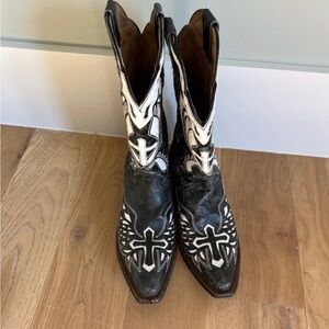 J.B. Dillon Black & White Goat Leather Cowgirl Boots Size 7.5 B